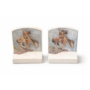 Vintage “End of the Trail” Native American Bookends – Hand-Painted Ceramic Pair